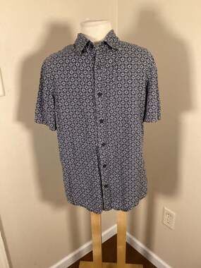Christian Lacroix Men's Blue Floral Geometric Short Sleeve Button Down Shirt Siz